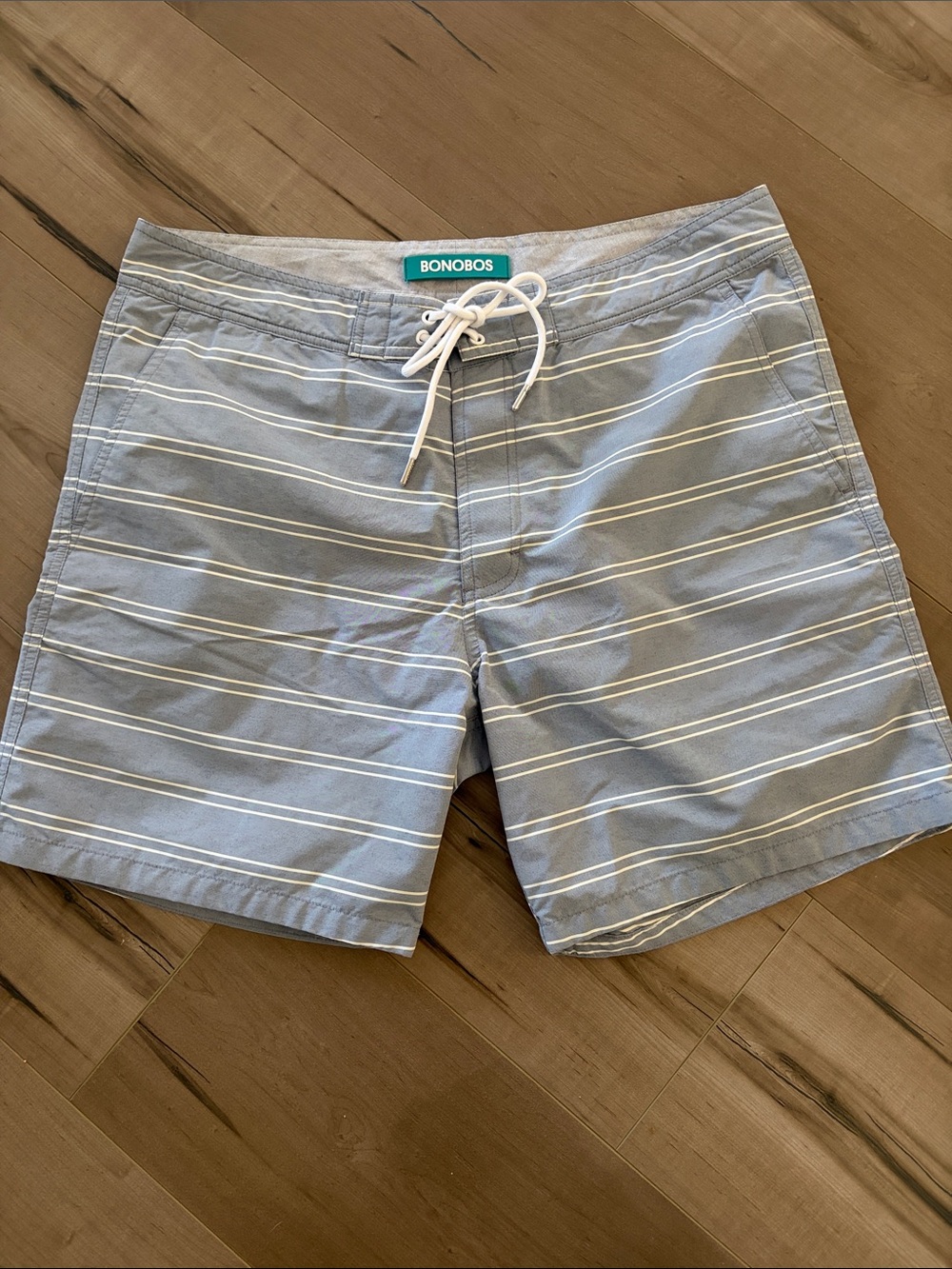 Men's Bonobos Grey Striped Swim Shorts